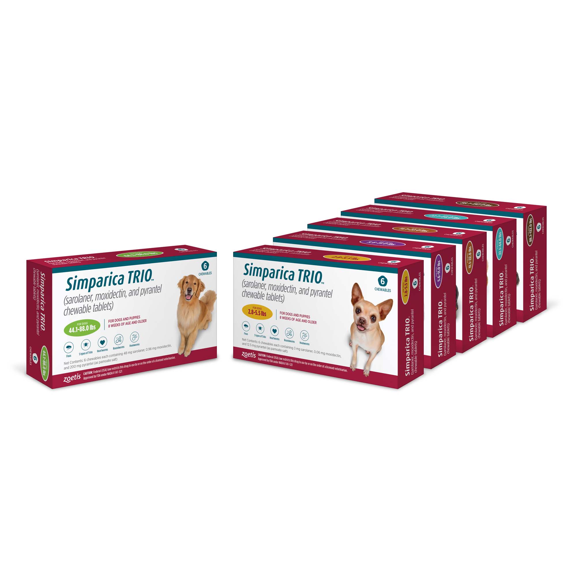 Simparica Trio 2.8-5.5 lbs. Dogs， 6 Month Supply