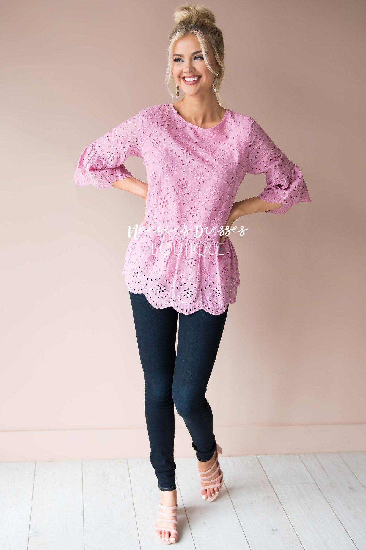 Spread The Love Scalloped Hem Eyelet Top