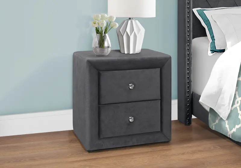 Felina Dark Gray Velvet 2 Drawer Nightstand