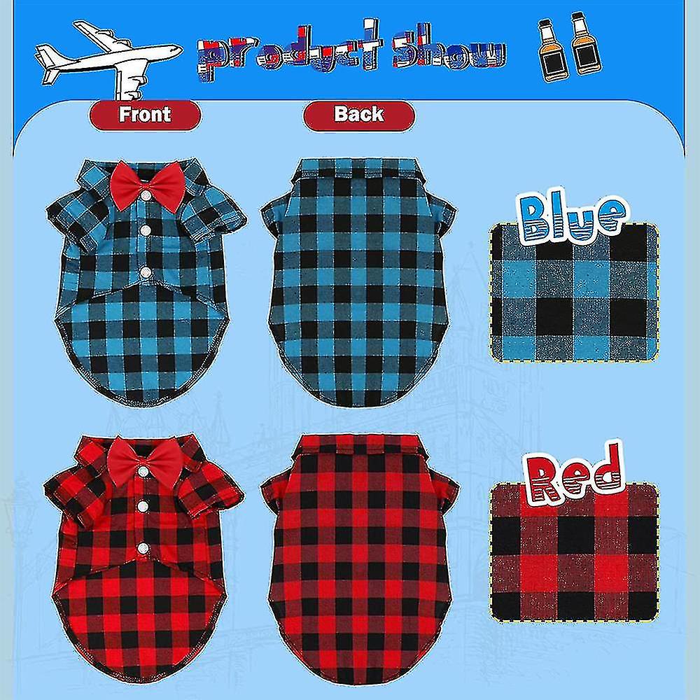 2 Pack Plaid Puppy Shirt - Cute Boy Dog Clothes And Bow Tie Combo Dog Outfit For Dogs Cats Birthday Party