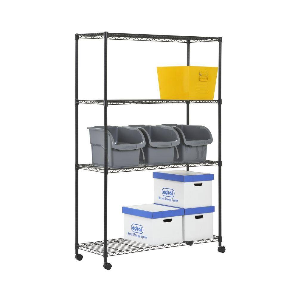 Sandusky 4-Tier Rolling Steel Garage Storage Shelving Unit in Black (48 in. W x 72 in. H x 28 in. D) MWS481872