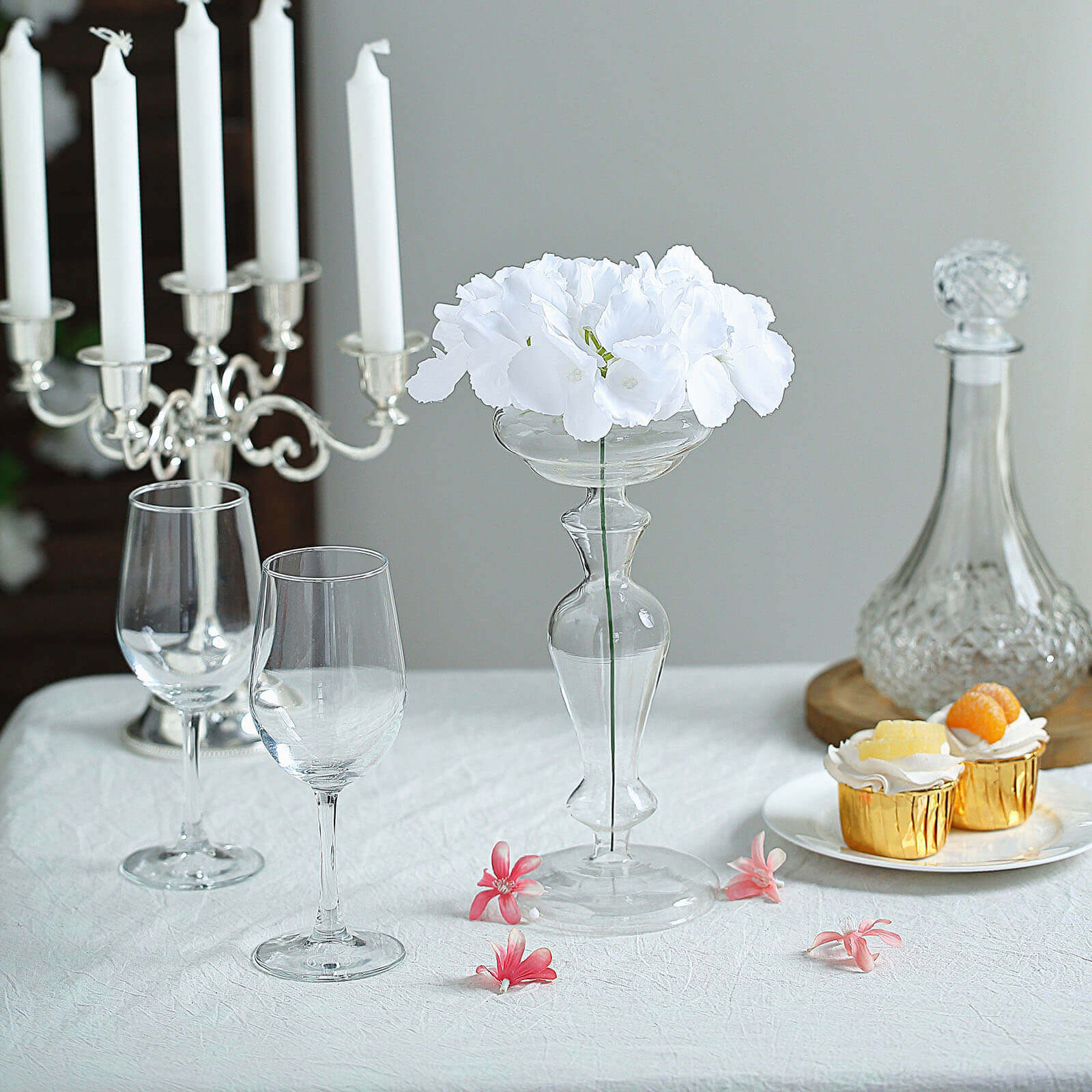 10 Flower Head and Stems White Artificial Satin Hydrangeas, DIY Arrangement