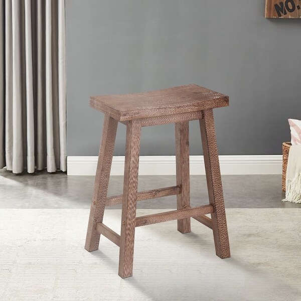 Wooden Frame Saddle Seat Counter Height Stool with Angled Legs， Gray