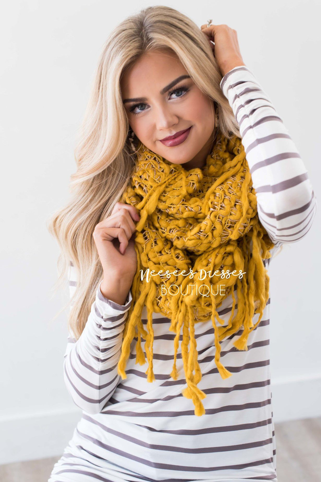 Essential Elements Lurex Tassel Infinity Scarf