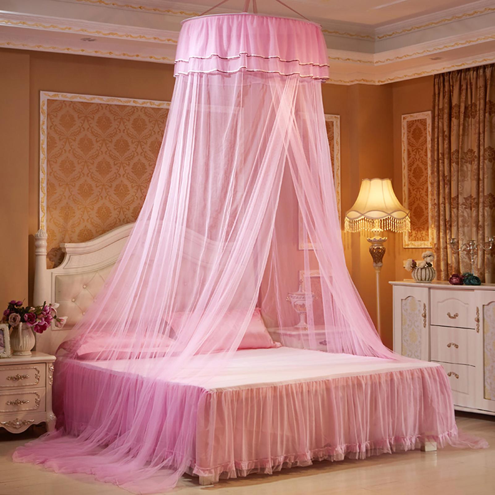 Breathable Round Canopy Lace Princess Style Mosquito Net Bed Curtain Netting (pink)