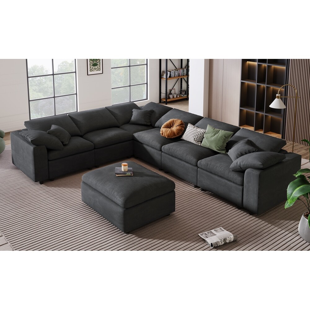 Grey L Shape Sectional Sofa Living Room Corner Sofa with Ottoman