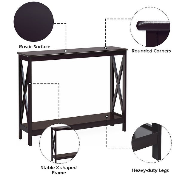 Costway 2-Tier Console Table x-Design Bookshelf Sofa Side Accent Table