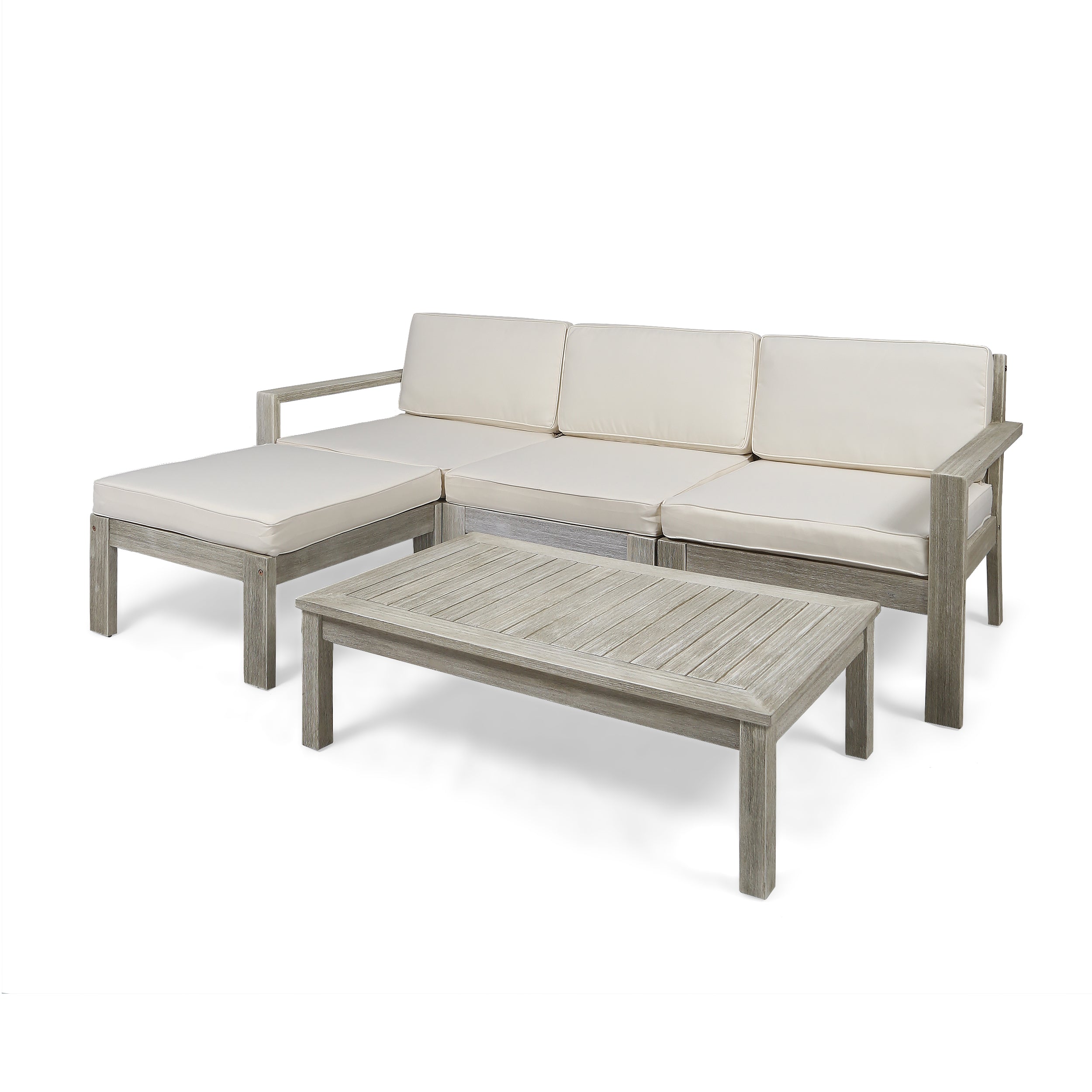 Makayla Ana Outdoor 3 Seater Acacia Wood Sofa Sectional with Cushions