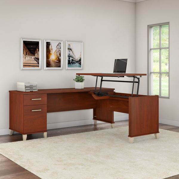 Bush Furniture Somerset 72W 3 Position Sit to Stand L Shaped Desk in Hansen Cherry