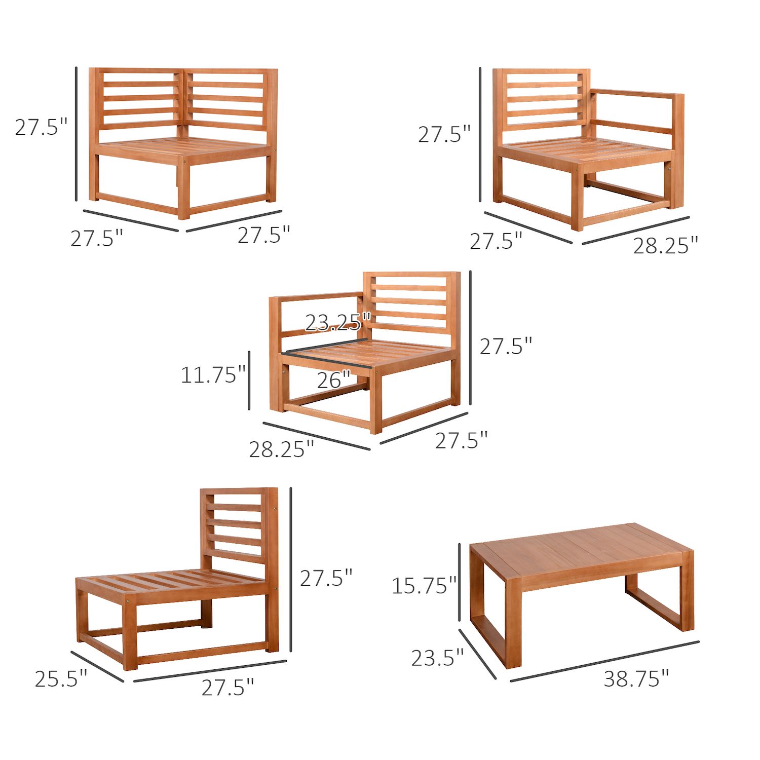 Outsunny 4 Seater L Shaped Patio Furniture Set， Wood Outdoor Sectional Sofa Conversation Set with Coffee Table and Cushions for Garden， Backyard， Porch and Poolside， Grey