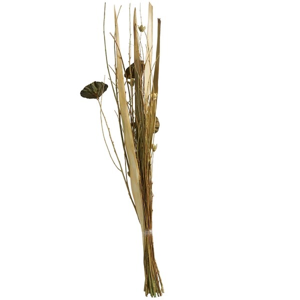 Green Dried Plant Handmade Tall Bouquet Lotus Flower Natural Foliage with Grass and Branch Accents