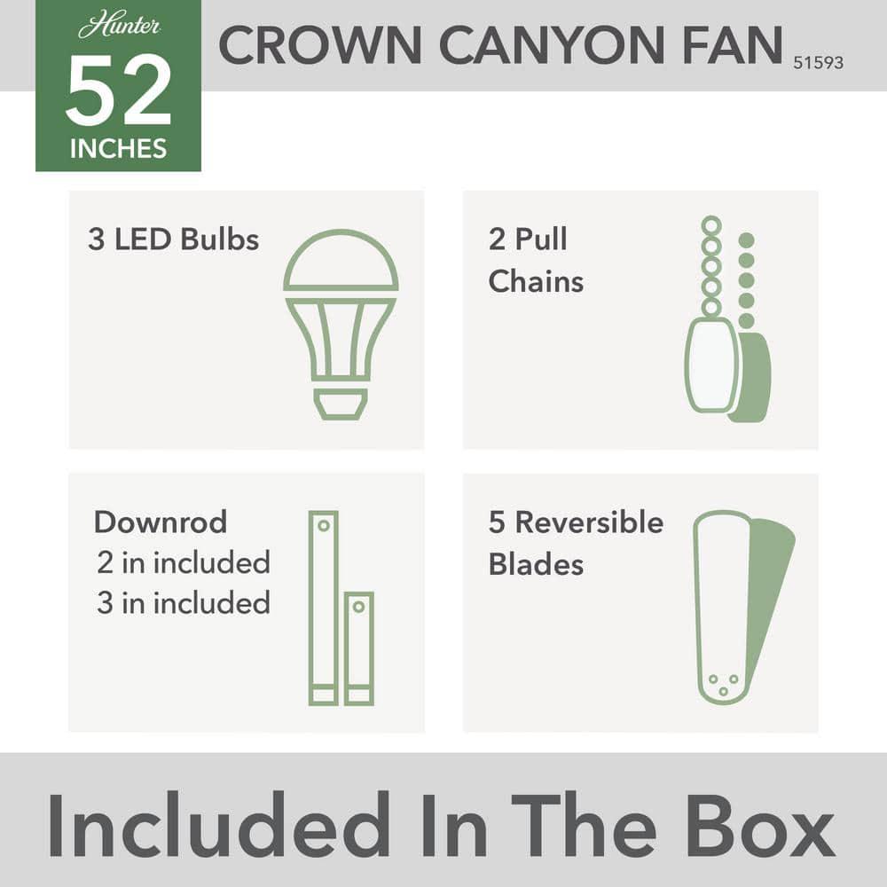 Hunter Crown Canyon II 52 in IndoorOutdoor Matte Black Ceiling Fan with Light Kit