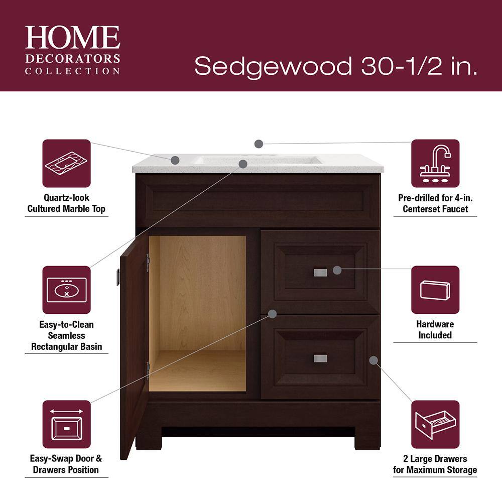 Home Decorators Collection Sedgewood 30.5 in. W Configurable Bath Vanity in Cognac with Solid Surface Top in Arctic with White Sink PPLNKDCG30D