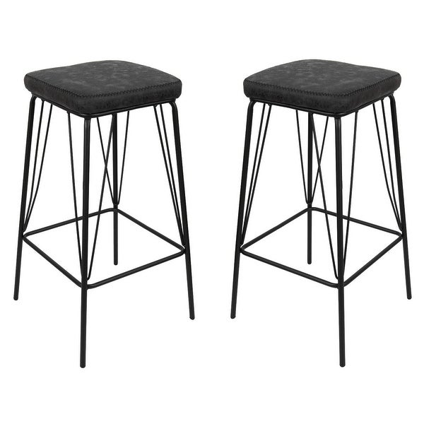 LeisureMod Millard Leather Cushion Barstool With Metal Frame Set of 2 - 30