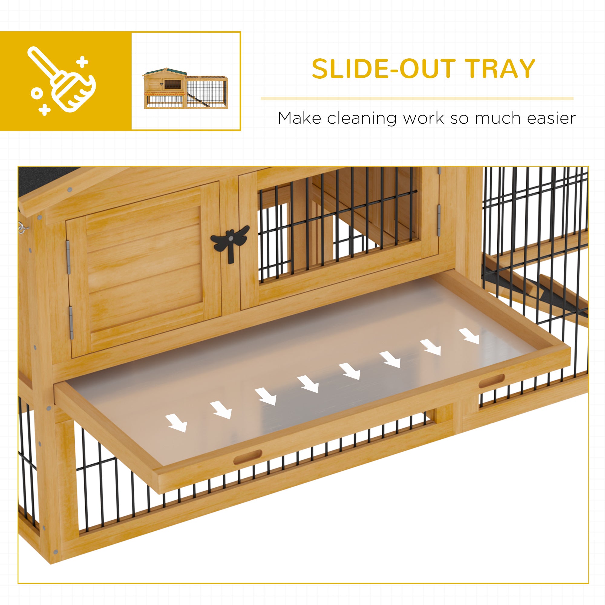 Pawhut Solid Wood Rabbit Hutch with 2 House Levels and Patio Space， Easy Clean