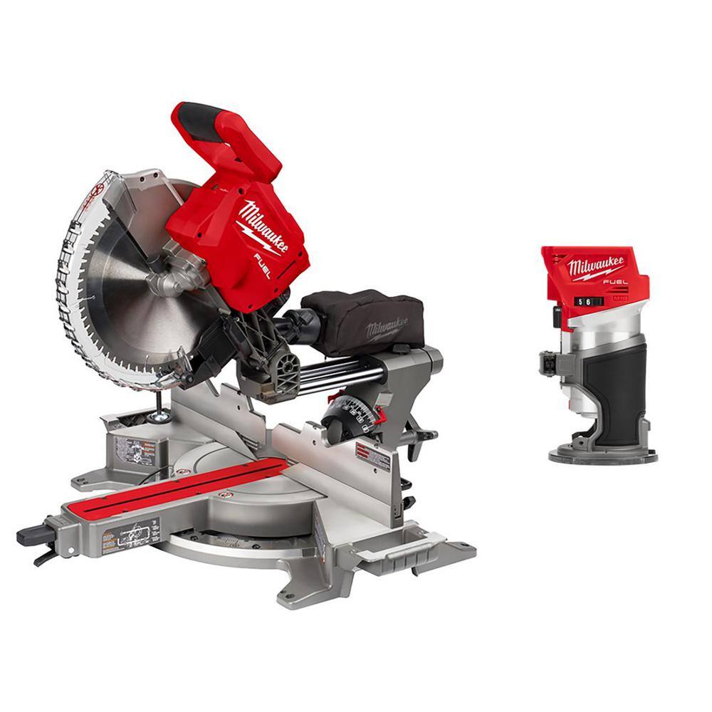 MW M18 FUEL 18V Lithium-Ion Brushless 12 in. Cordless Dual Bevel Sliding Compound Miter Saw with Compact Router 2739-20-2723-20