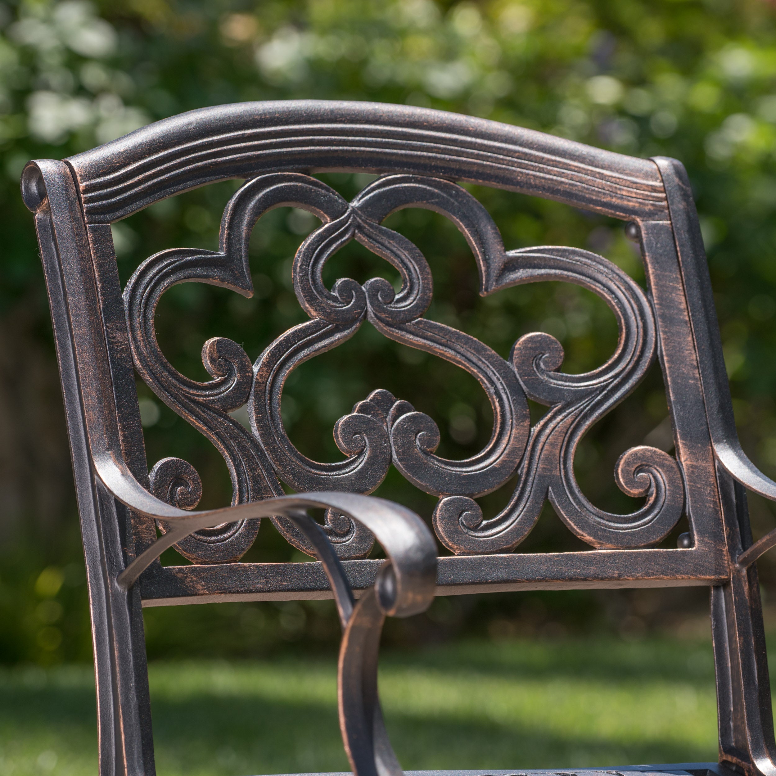 Carlton Outdoor Cast Aluminum Dining Chairs (Set of 2), Patina Copper