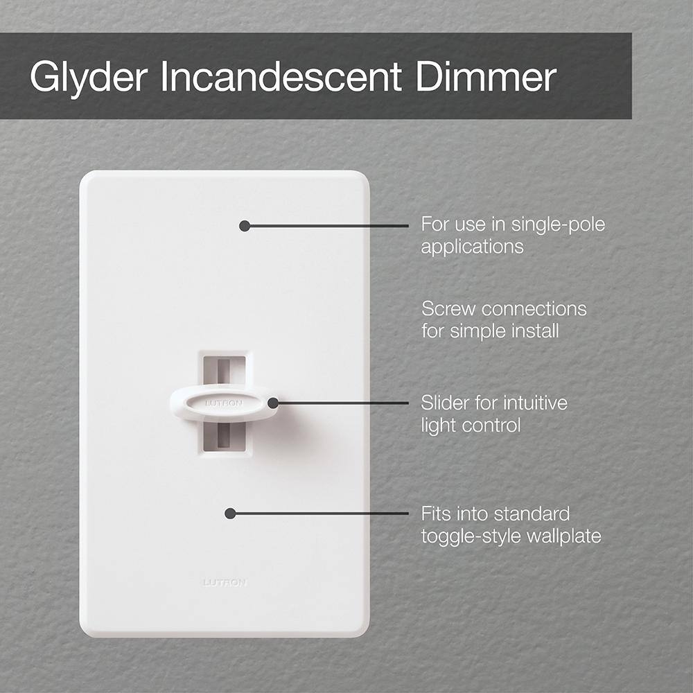 Lutron Glyder Dimmer Switch for Incandescent and Halogen Bulbs 600-WattSingle-Pole White (GL-600H-DK) GL-600H-DK