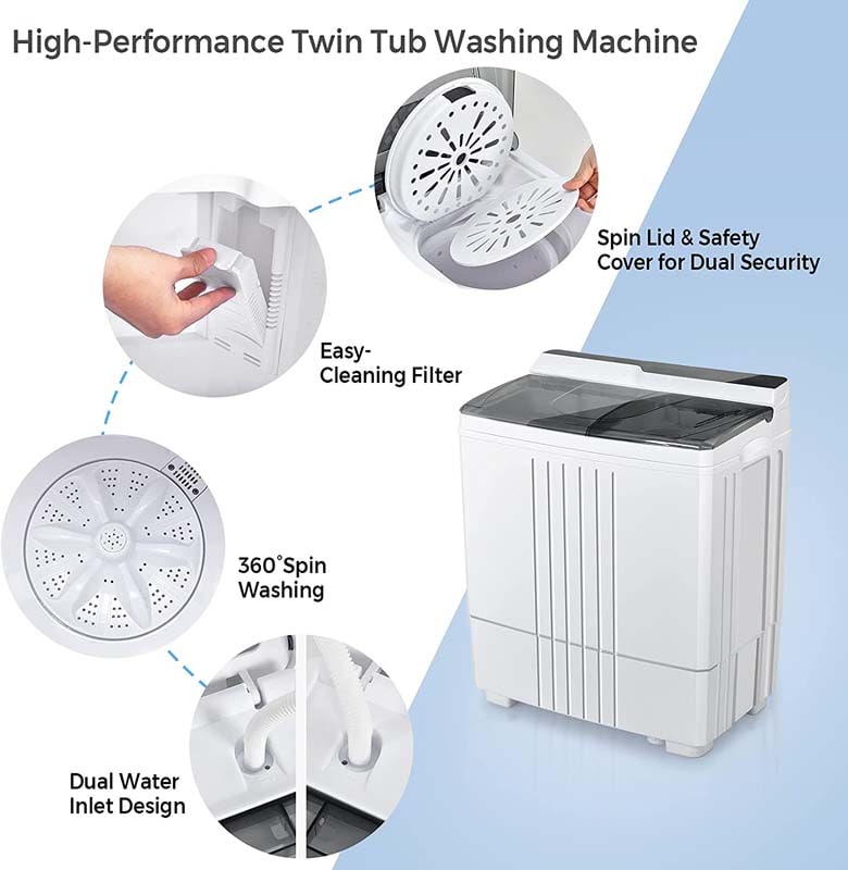 21 LBS Portable Washing Machine with Drain Pump, Twin Tub Top Load Washer Dryer Combo for RV Apartment