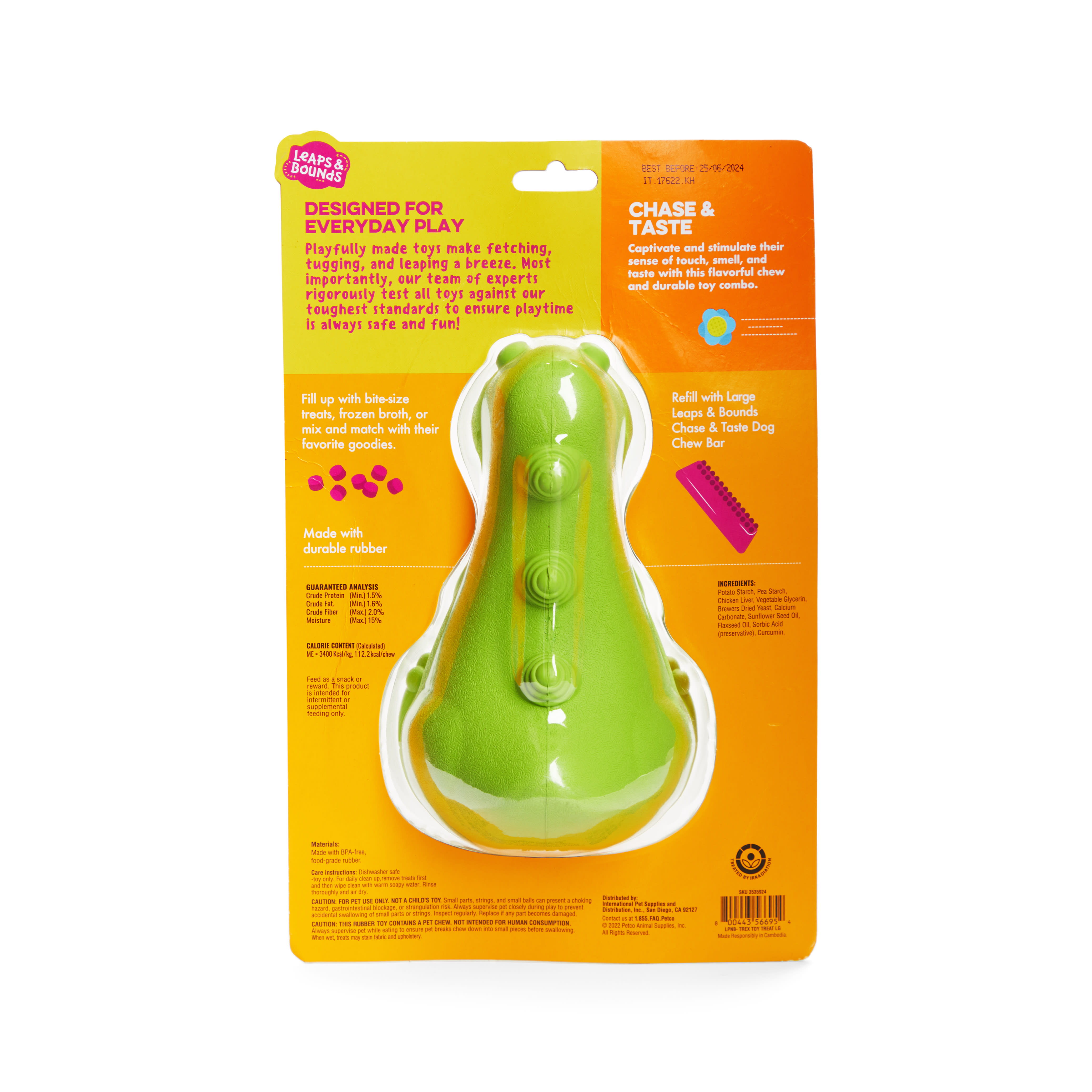 LEAPS  BOUNDS Wobble Dino Treat Dog Toy， Small