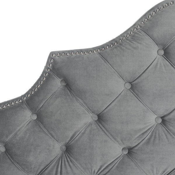 SAFAVIEH Arebelle Pewter Velvet Upholstered Tufted Headboard - Silver Nailhead (Queen) - - 11551748