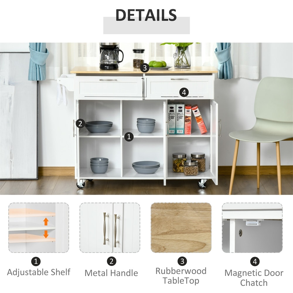 Mobile Kitchen Island  Kitchen Cart w/ Wood Top  Drawers   Towel Rack