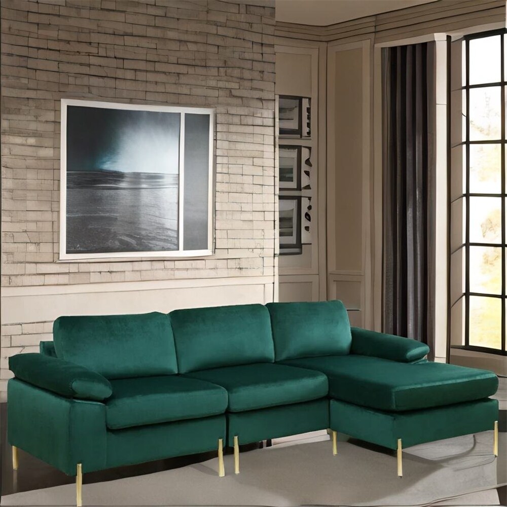 Velvet Sectional Sofa Chaise with Wood Frame and Removable Back