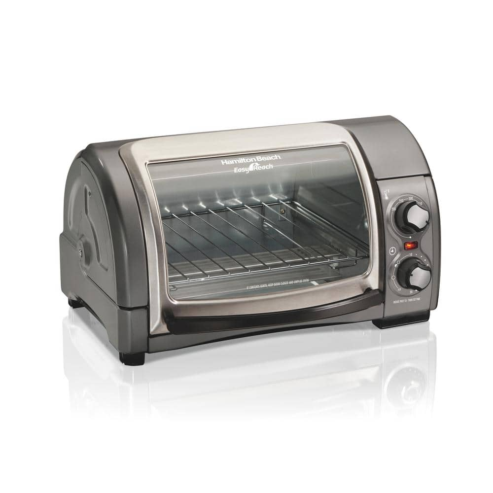 Hamilton Beach Easy Reach 1200 W 4-Slice Grey Toaster Oven with Roll-Top Door 31334D