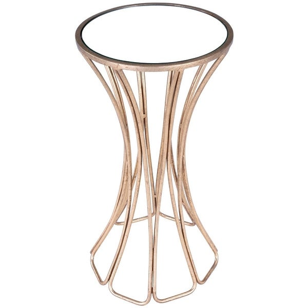 Offex Faruh Metal and Dark Tinted Mirrored Top Modern Round End Table - 11.25