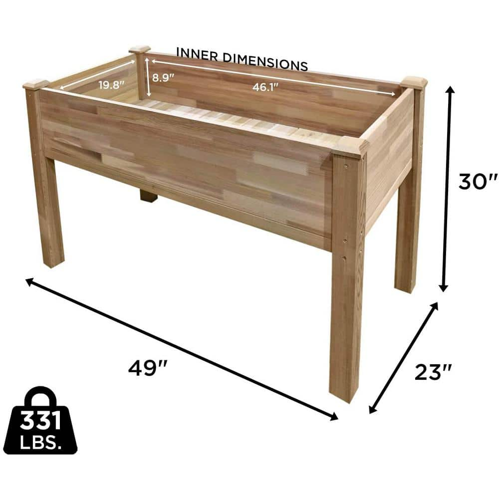 Raised Garden Bed， Cedar Wood Elevated Herb Garden with Legs， 49 in. x 23 in. x 30 in. JUM4923