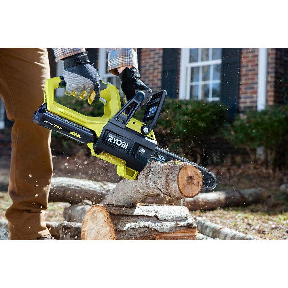 RYOBI 40V 10 in. Battery Powered Chainsaw with 2.0 Ah Battery and Charger RY40570