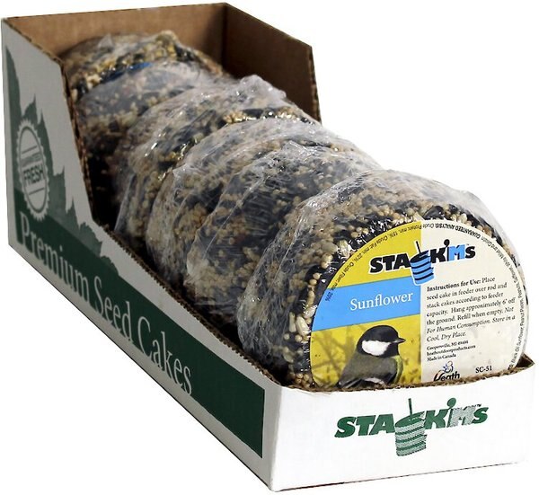 Heath Outdoor Products Sunflower Stack'Ms Seed Cake Bird Food， 7-oz cake， pack of 6