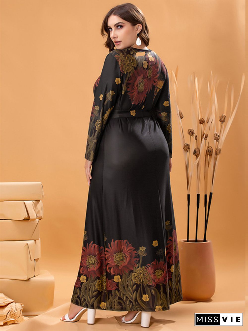 Spring Dress Noble Temperament Women's Dress Plus Size Knitted Long Sleeve Skirt