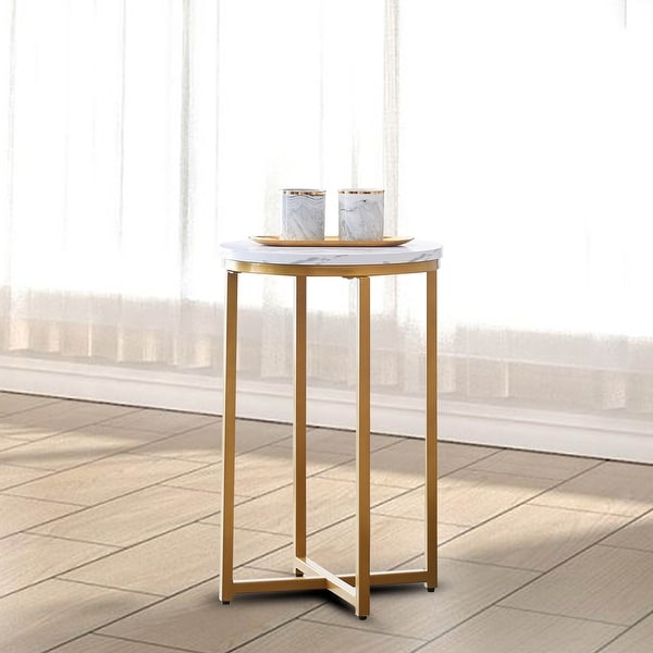 JASIWAY End Table Round Coffee Table with Metal Frame