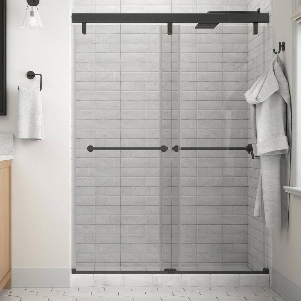 Delta Everly 60 x 71-12 in. Frameless Mod Soft-Close Sliding Shower Door in Bronze with 14 in. (6mm) Clear Glass SD3442092