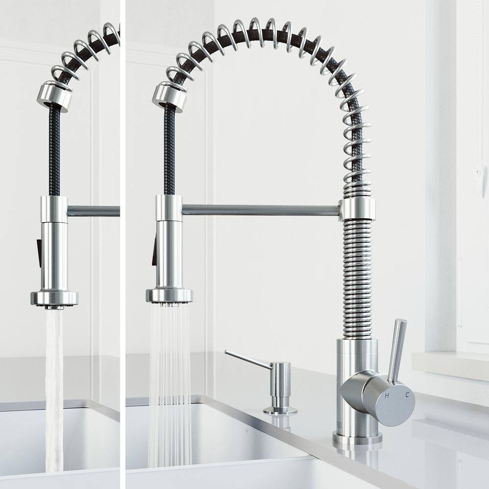 VIGO Edison Single Handle Pull-Down Sprayer Kitchen Faucet Set with Soap Dispenser in Stainless Steel VG02001STK5