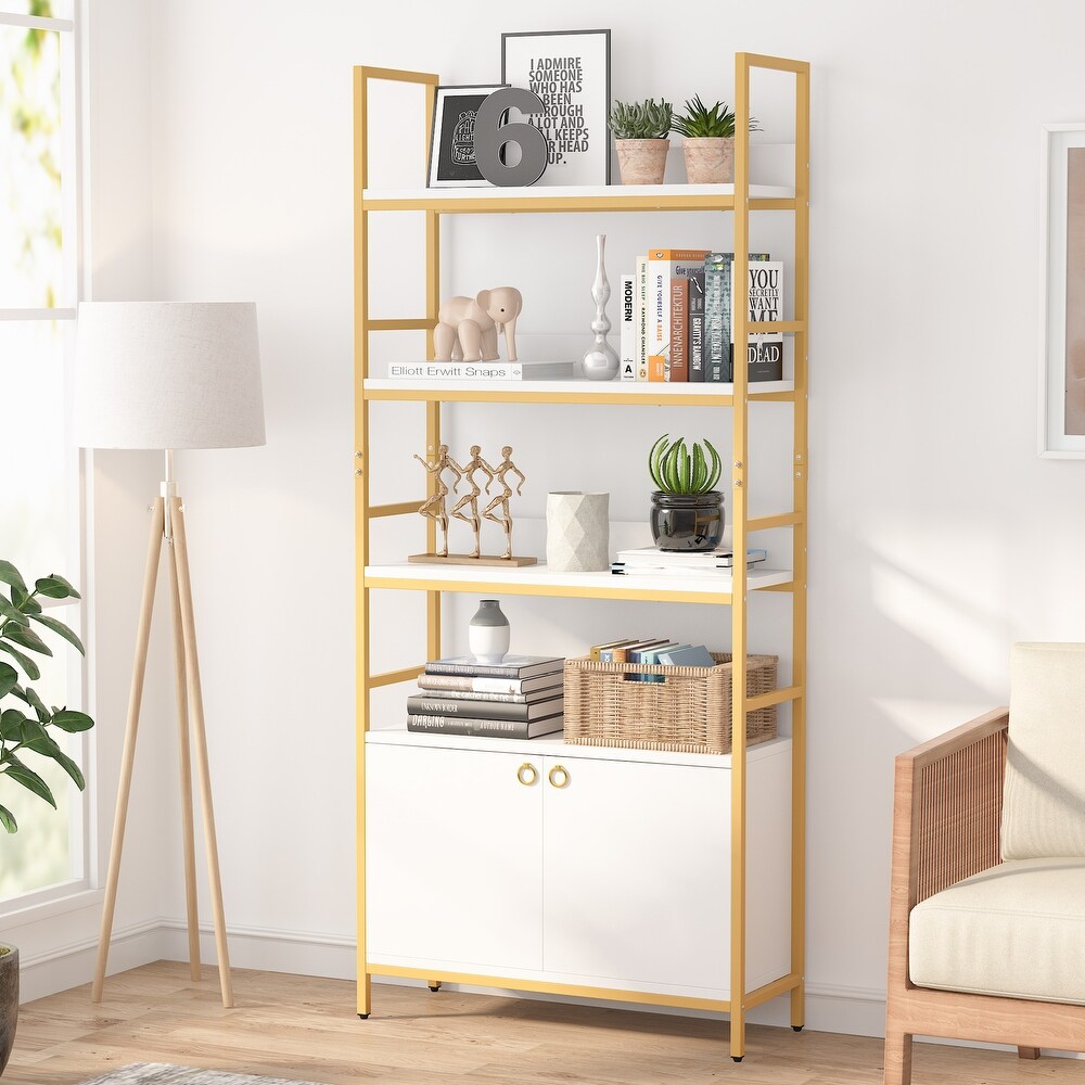 Bookcase with Door  Etagere Bookshelf with Storage Cabinet  Display Shelf