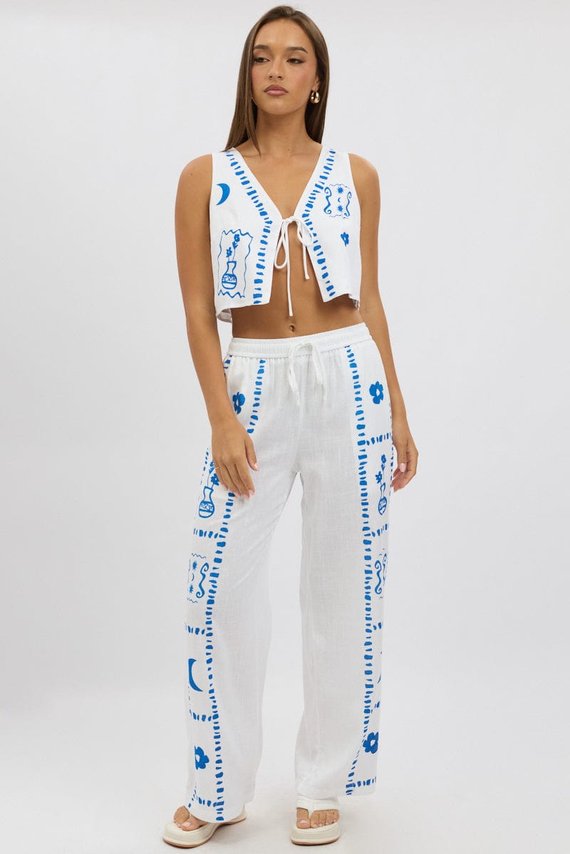 White Wide Leg Pants Elasticated Waist