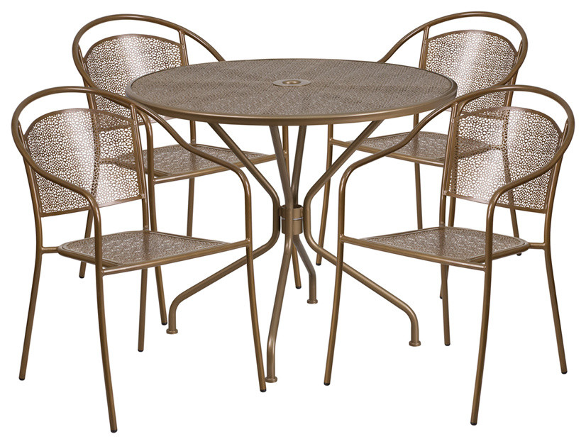 35.25  x27 x27Round Gold Indoor Outdoor Steel Patio Table Set   Contemporary   Outdoor Dining Sets   by u Buy Furniture  Inc  Houzz