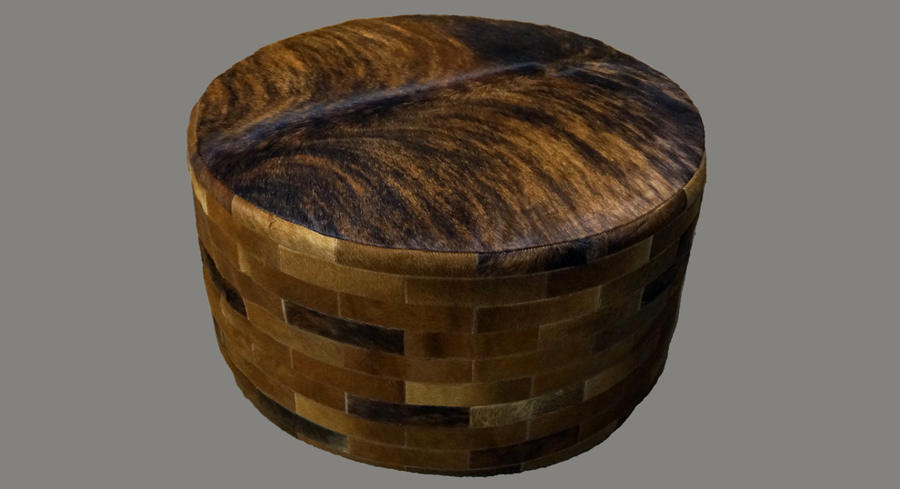 Cowhide 36 quotRound Patchwork Ottoman   Contemporary   Footstools And Ottomans   by Great Blue Heron Furniture  Houzz