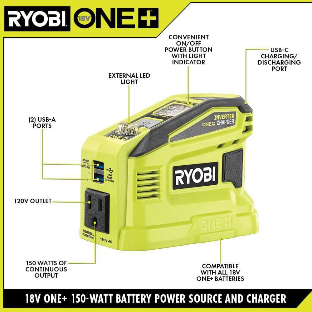 RYOBI 150Watt Push Start Power Source and Charger for ONE 18Volt Battery with 20 Ah Battery