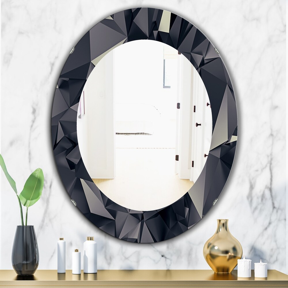 Designart 'Shades Of Black' Printed Modern Mirror   Oval or Round Wall Mirror   Black