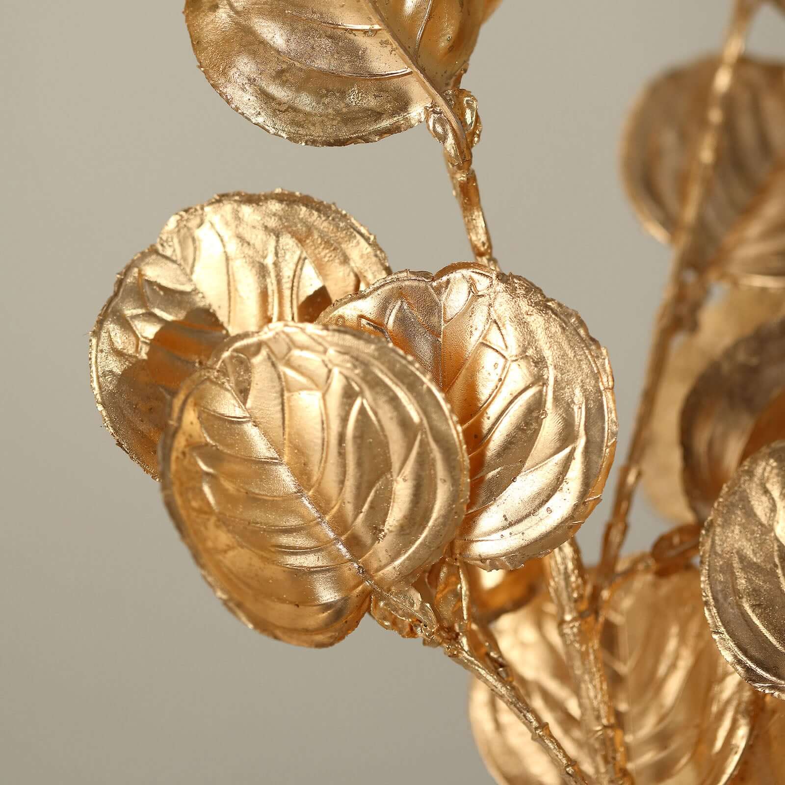 2 Pack Metallic Gold Artificial Round Eucalyptus Leaf Branches, Faux Decorative Bouquets 27