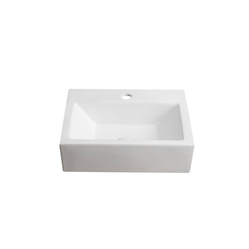 Elanti Wall-Mounted Rectangle Bathroom Sink in White EC9859