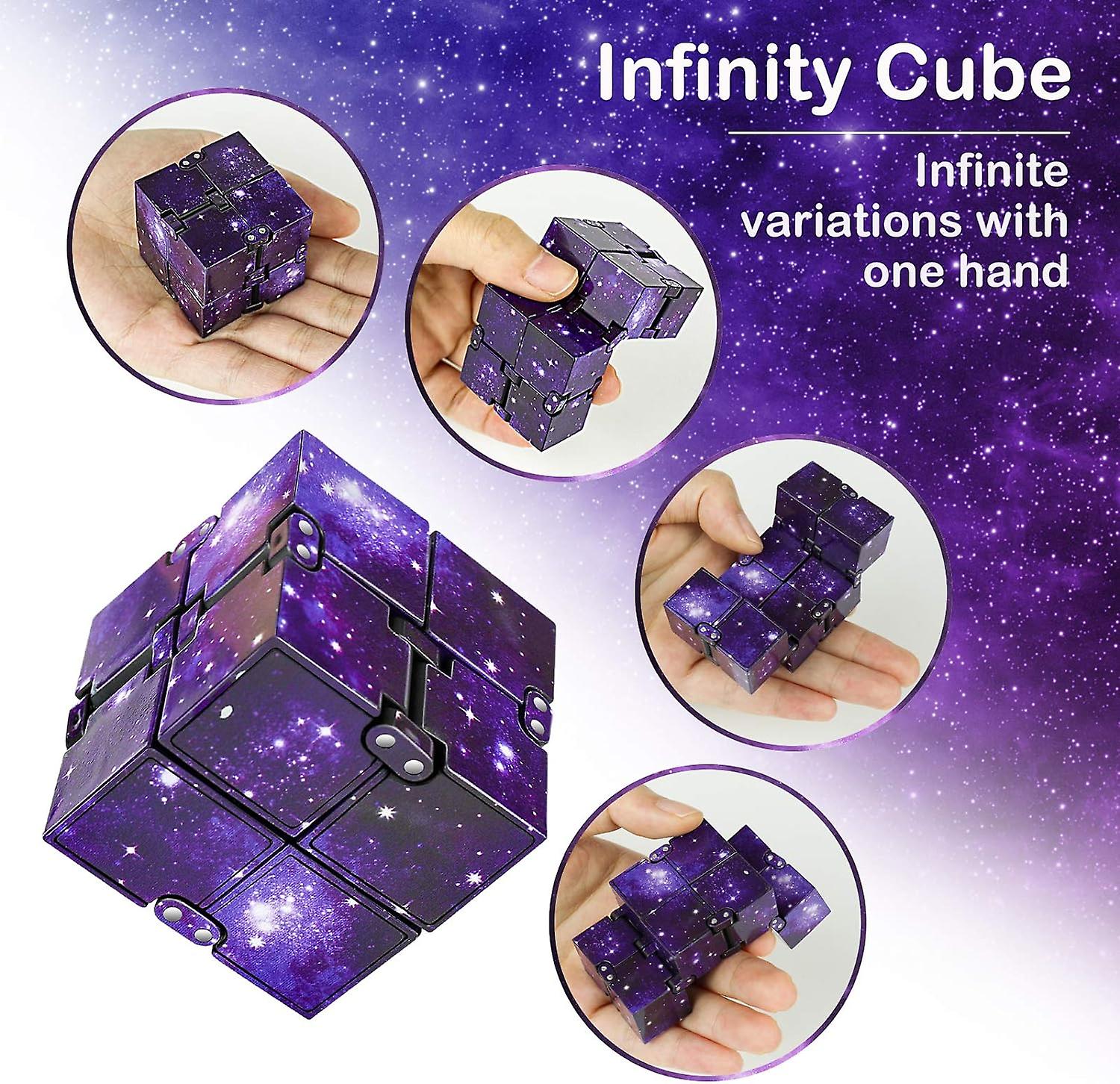 Fidget Cube Toy Stress Relief For Adults And Kids ， Fidget Toy Cute Puzzle Flip Cube For Anxiety Relief And Killing Time (galaxy Purple)