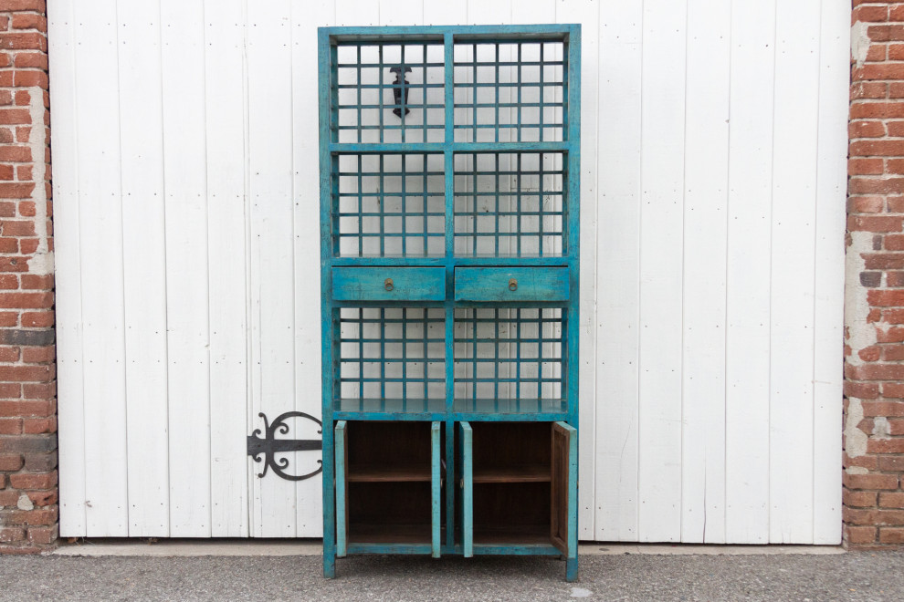 Tall Teal Blue Painted Bookcase Cabinet   Farmhouse   Bookcases   by De cor  Houzz