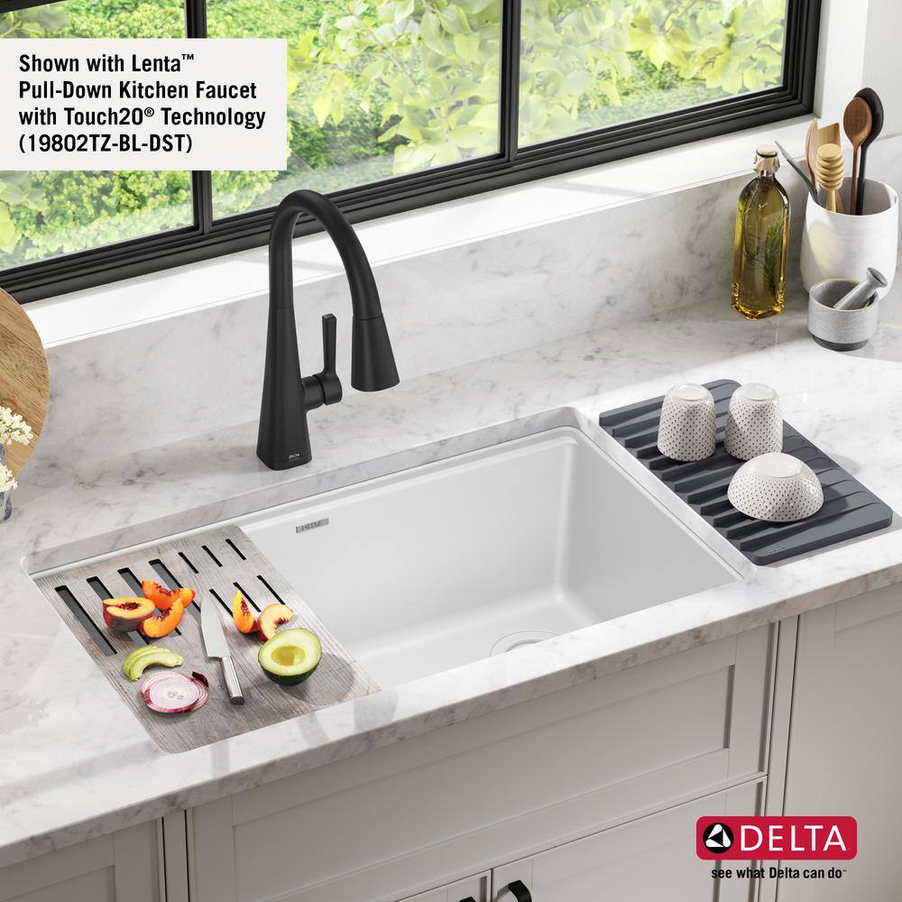 Delta Everest White Granite Composite 32 in. Single Bowl Undermount Kitchen Sink with Accessories 75B933-33S-WH