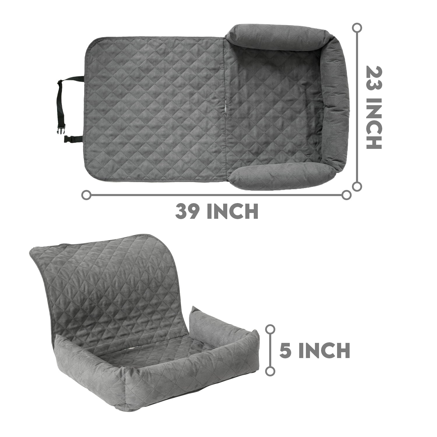 Precious Tails Co-Pilot Bolster Dog Car Seat Cover， Grey， Large， 39