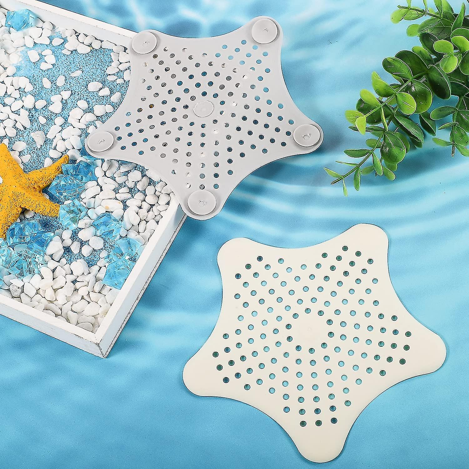 Other Sink Accessory Set Of 2 Silicone Sink Strainers， Non-slip Star For Tub， Filter， Hair Catcher， Shower， Kitchen， Bathroom， Fruit Bark Hair Accesso