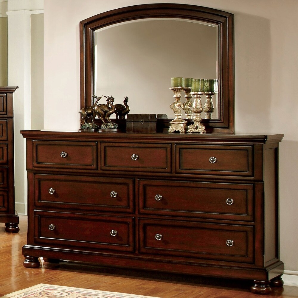 Barelle Transitional Cherry 2 Piece 7 Drawer Dresser and Mirror Set by Furniture of America